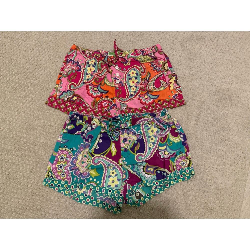 Vera Bradley kids Pajama Shorts Set Size S Paisley Floral Pink Purple Cotton